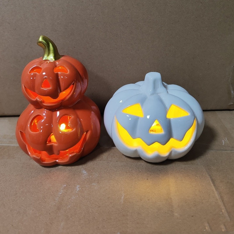 Ceramic Pumpkin & Skull Lamp
