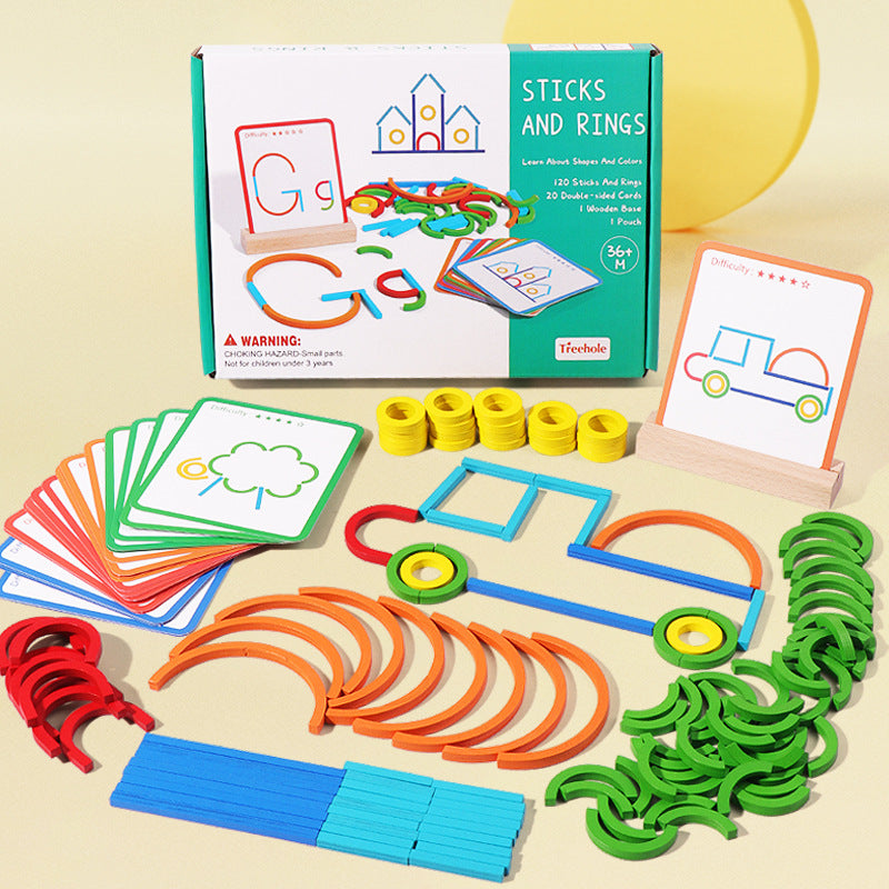 Puzzle en Bois – Formes & Bâtonnets